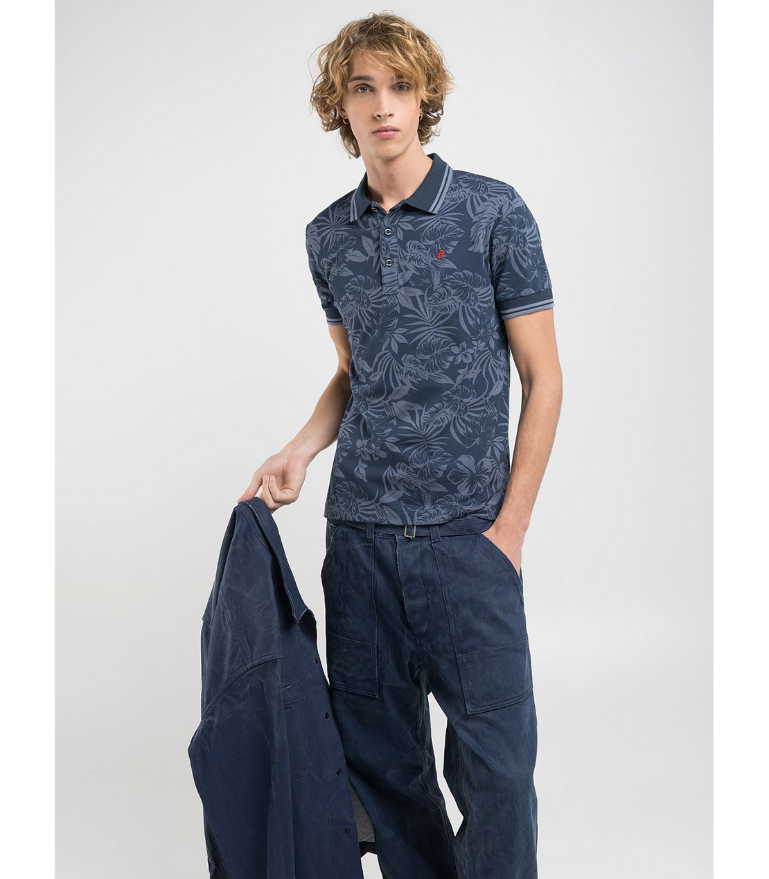 ボタニカルプリントコットンピケ ポロシャツ 詳細画像 ネイビー 3